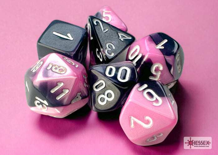 Chessex Gemini Mini Black-Pink/White - Set of 7