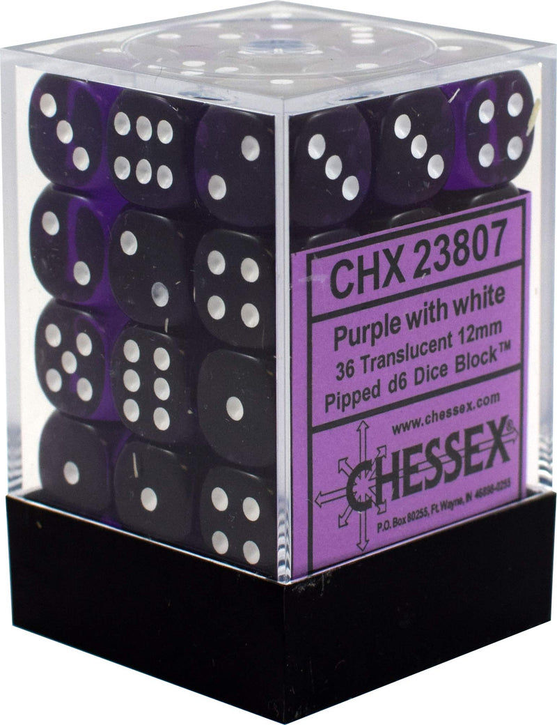 Chessex Translucent 36D6 Purple/White - 12mm