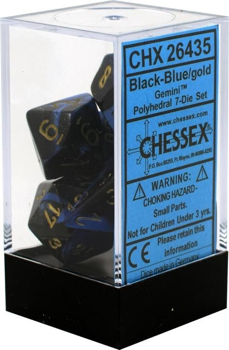 Chessex Gemini Black-Blue w/Gold - Set of 7