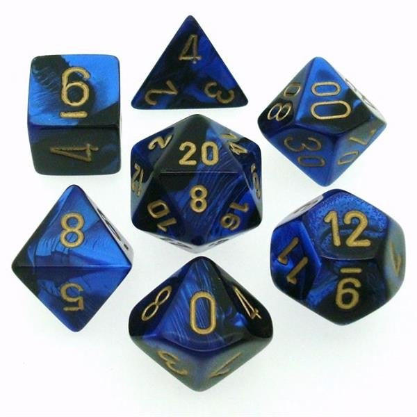 Chessex Gemini Black-Blue w/Gold - Set of 7