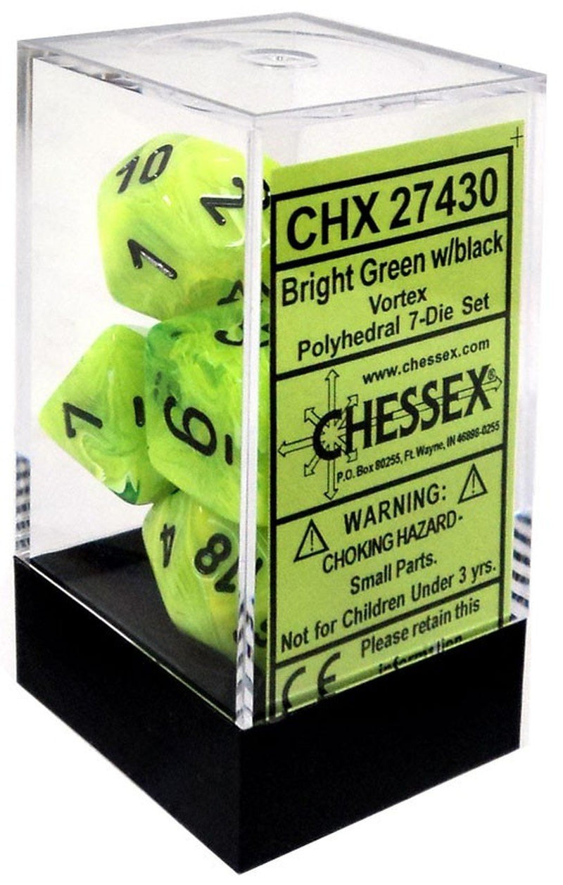 Chessex Vortex Bright Green/Black - Set of 7