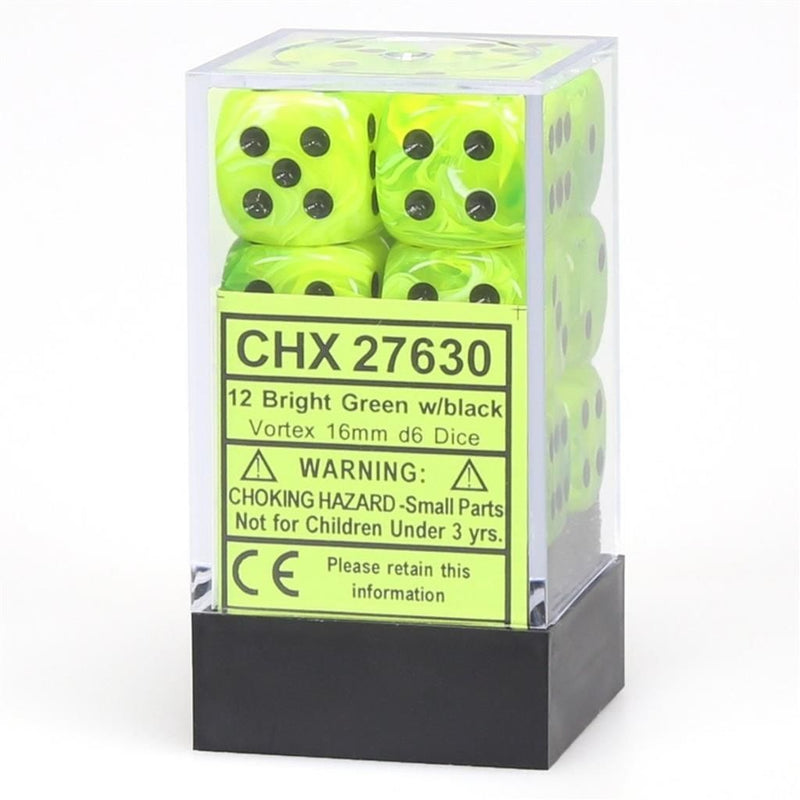 Chessex Vortex 12D6 Bright Green w/Black 16mm