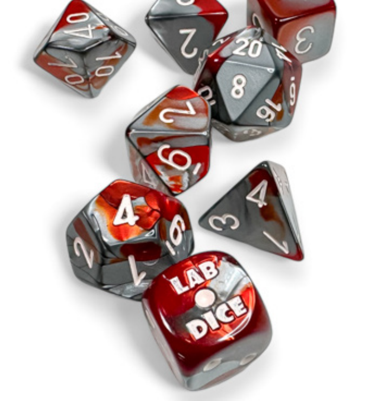 Chessex Gemini Polyhedral Red-Steel/White - Set of 7 (With Bonus Die)