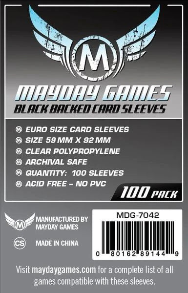 Mayday Games: Board Game 100ct Sleeves - Black Backed Card (59mm X 92mm)